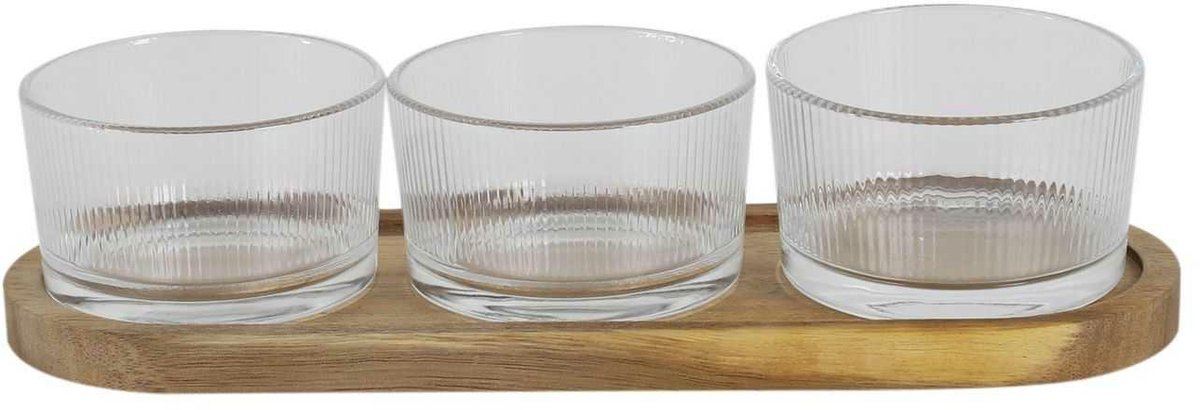 Tapasette Tapasette-set - Serveerkommen - Geëtst glas - Acaciahout - Modern design