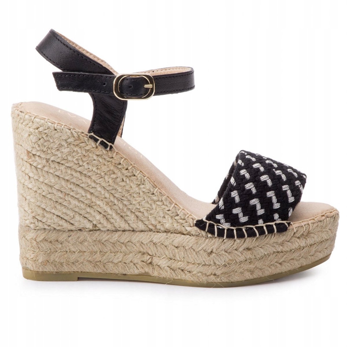 EVA MINGE - Espadrilles Sandaal - Zwart - Leer - Tekstiel