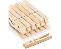 Grote houten wasknijpers – 6 cm – Verpakking van 100 stuks – Robuuste knijpers voor buiten – Ideaal voor het ophangen van de was of het sluiten van snackzakjes – Ook geschikt voor het vastklemmen van zakken, foto's, afbeeldingen en kunstwerken.