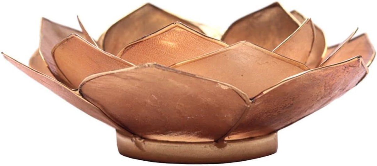 Theelichthouder Lotus - Bloem Kandelaar - Sfeerverlichting Huis - Uniek Handwerk - Diameter 13.5cm - Beige Goud