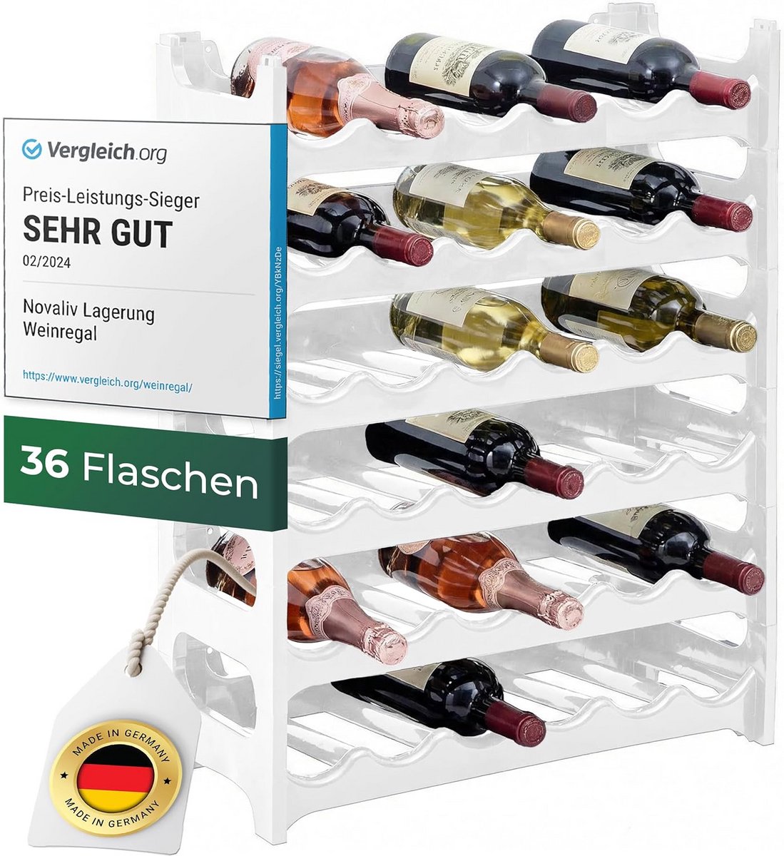 Flessenrek - Dranken Opslag - Wijn Ordenen - Uitbreidbaar Stapelbaar - 28 x 60 x 79 cm - Wit