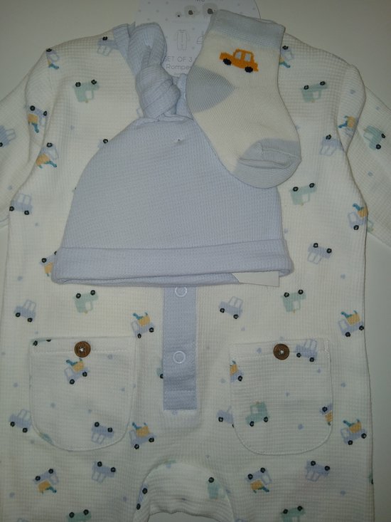 Watch Me Grow - 3-delige kraam cadeauset - wafelstof - auto's - newborn - maat 56 van Merkloos — afbeelding 3
