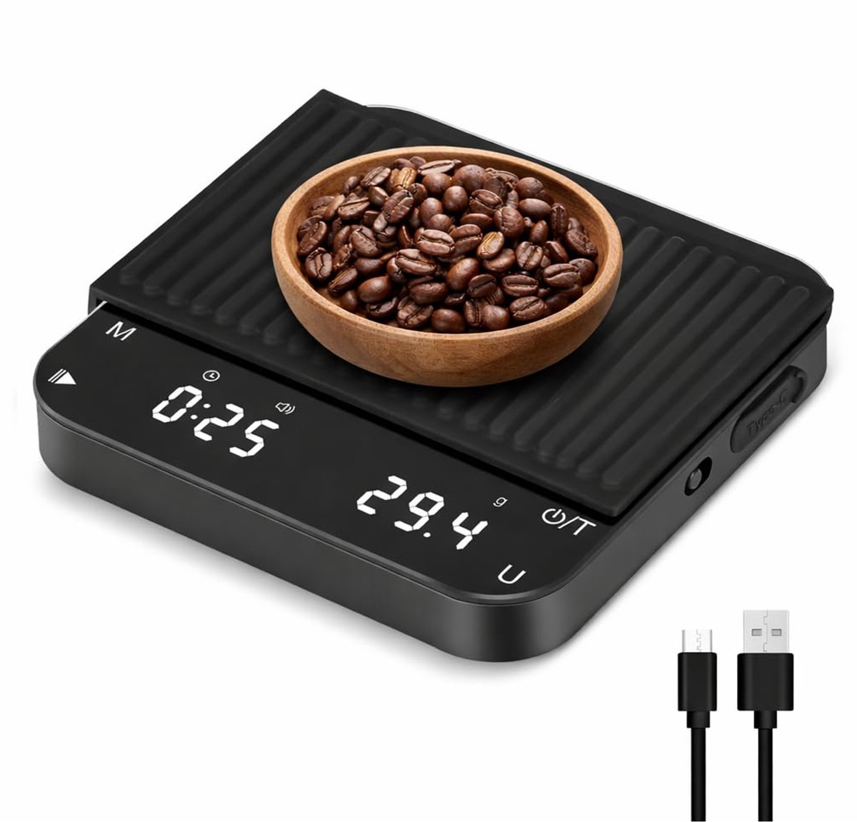 Dreamhigh® Koffie Weegschaal Met Timer - 0,1 Gram Precisie - Barista Weegschaal - Espresso Weegschaal - USB Oplaadbare Espresso Weegschaal - Espresso en Keukengebruik