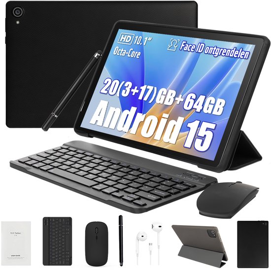 Hotlight A10L - Android 15 Tablet - 10.1 inch - 20(3+17)GB RAM/64GB ROM - Met Toetsenbord, Muis, Oordopjes & Bescherming – 5000mAh