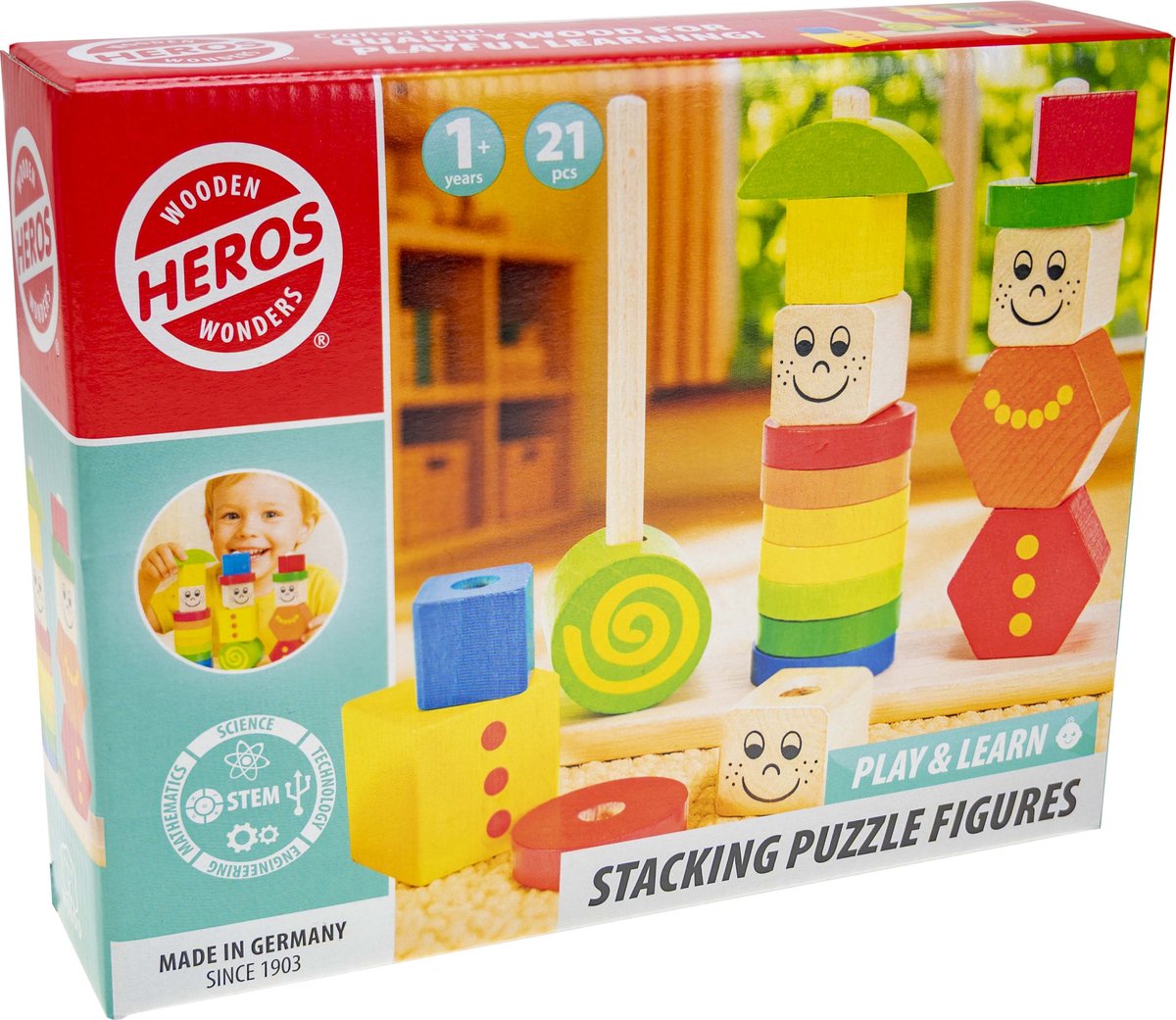 Heros Stapelpuzzel Figuren Hout – Stapelspeelgoed – 21 Stuks – Educatief Speelgoed – FSC Hout – Gemaakt in Duitsland – Vanaf 1 Jaar