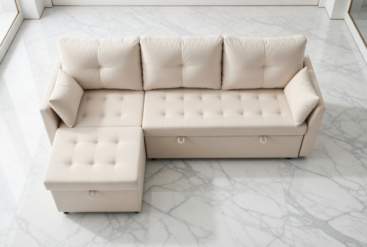 Luxe L-vormige Modulair Fluwelen Hoekbank met Slaapfunctie en Opbergruimte – Reversibele C