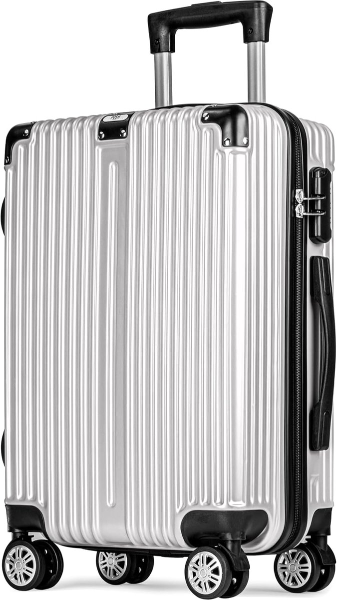 Reiskoffer Hardcase - Handbagage Koffer - Vliegreizen - Lichtgewicht ABS Materiaal - 55x40x23 cm - Zilver