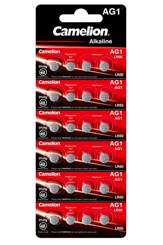 Camelion AG1 Alkaline knoopcelbatterijen in blisterverpakking. 0% Hg.