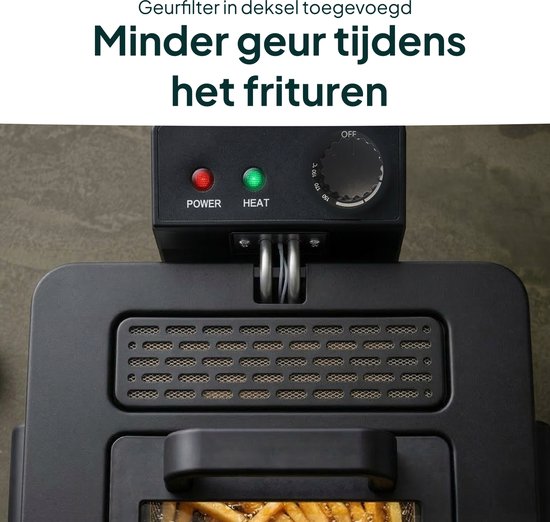 Frituurpan - 5 Liter - 3 Manden - Kijkvenster - Friteuse - Koude Zone - Zwart- Vivid Green