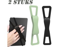 2-stuks Tablet polsband - E-reading accessoire - Ergonomische siliconen - Eenhandig lezen - Elastische tablet handband - Tablet valbeschermingsband - geschikt voor Kindle Paperwhite/Kobo/Oasis/e-book/mini tablets - groen - zwart