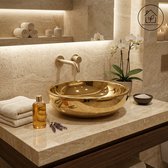 Differnz Dias Opbouw Waskom - Gemaakt van Keramiek - Ovaal Design - Glanzend Goud - Zonder Overloop en Zonder Kraangat - Afmetingen 50 x 38 x 14 cm - Voor de Badkamer