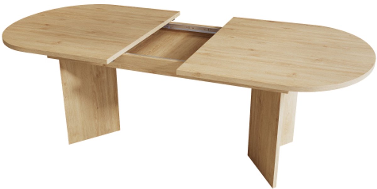 Moderne uitschuifbare eettafel eiken kleur 160/200x90 cm voor 6-8 personen, verdikt tafelblad, afgeronde hoeken, houten eettafel voor eetkamer, keuken en familiediners