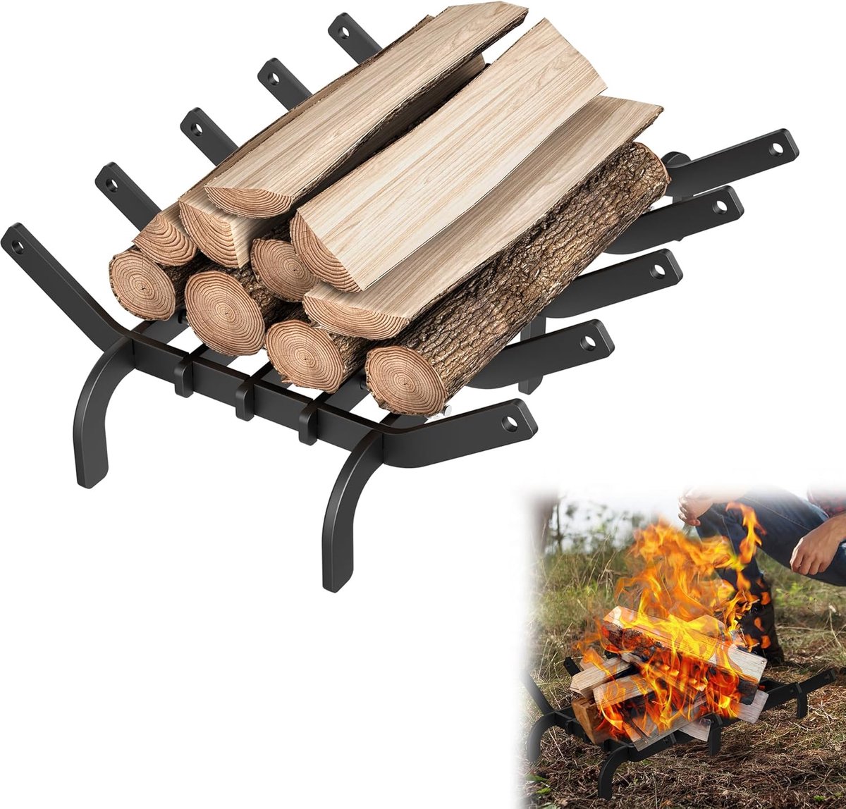 Stevig Houtrooster voor Open Haard en Buiten - 42 cm Zwart