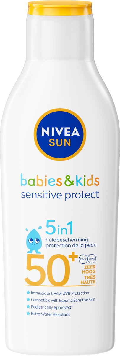NIVEA SUN Babies & Kids Sensitive Protect Zonnebrand Melk - Baby en Kind - SPF 50+ - Parfumvrij - Geschikt voor de huid met eczeem - Zonbescherming - Duo Pack- 2x 200 ml van Merkloos — afbeelding 2