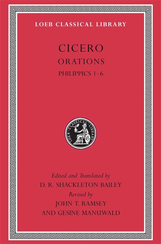 Livre "Cicero XVa Orations" de la Loeb Classical Library, avec une décoration grecque.