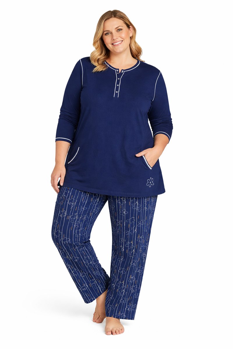 Normann Dames pyjama 100% katoen Navy - maat 3XL (56/58)