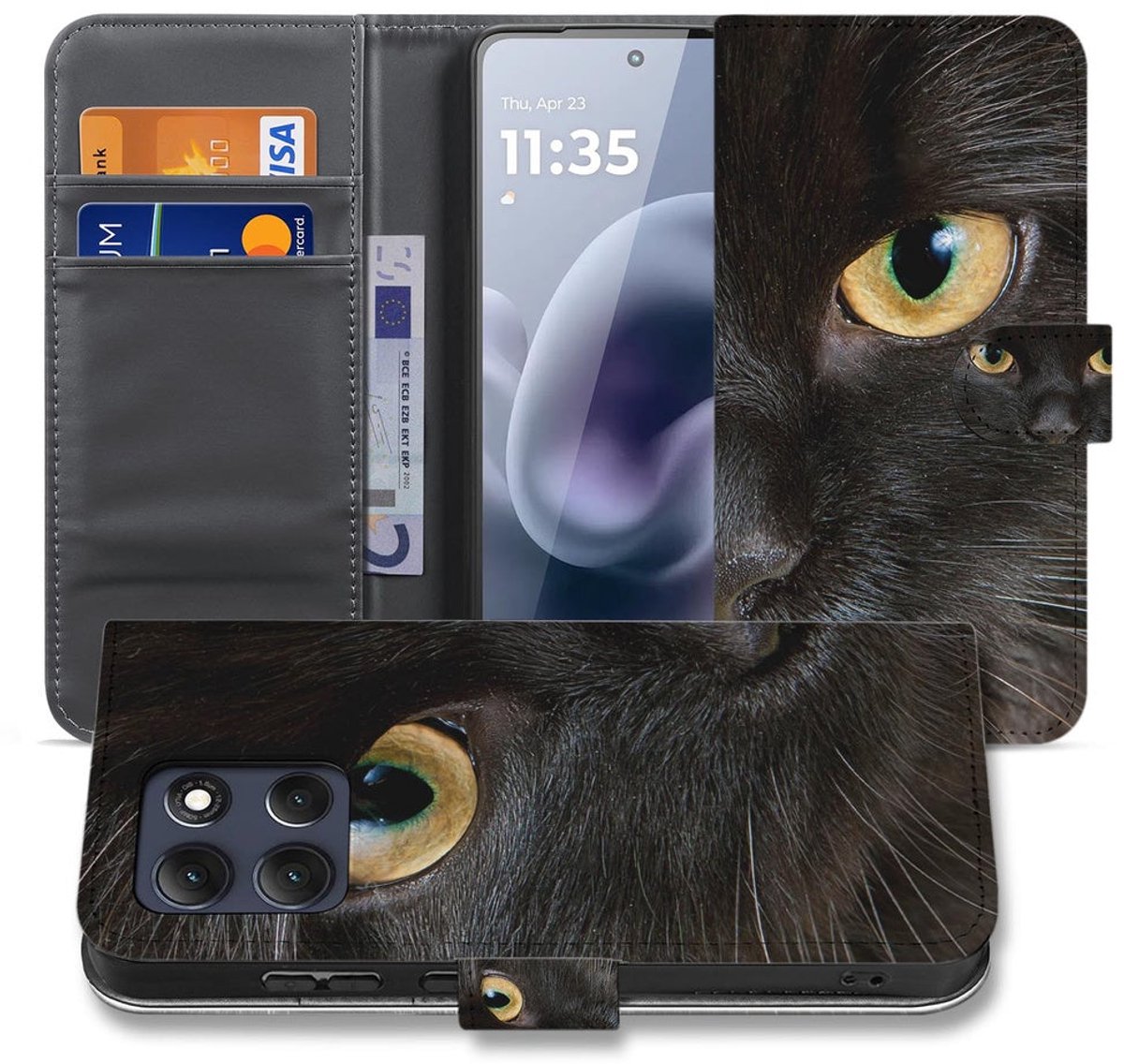 Boekhoesje voor Portemonnee Hoesje Motorola Moto G86 Zwarte Kat
