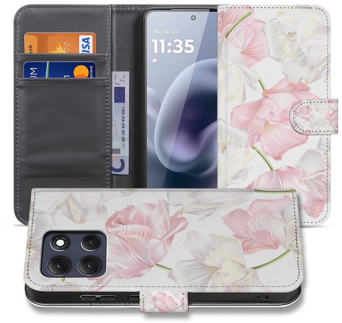 Motorola Moto G86 Book Case Hoesje Lovely Flowers Roze Wit
