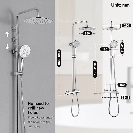 Auralum max Regendouche met Thermostaatkraan - Doucheset Chroom - Regendoucheset - Douchekolom met Thermostatische Mengkraan - 10 inch Douchekop