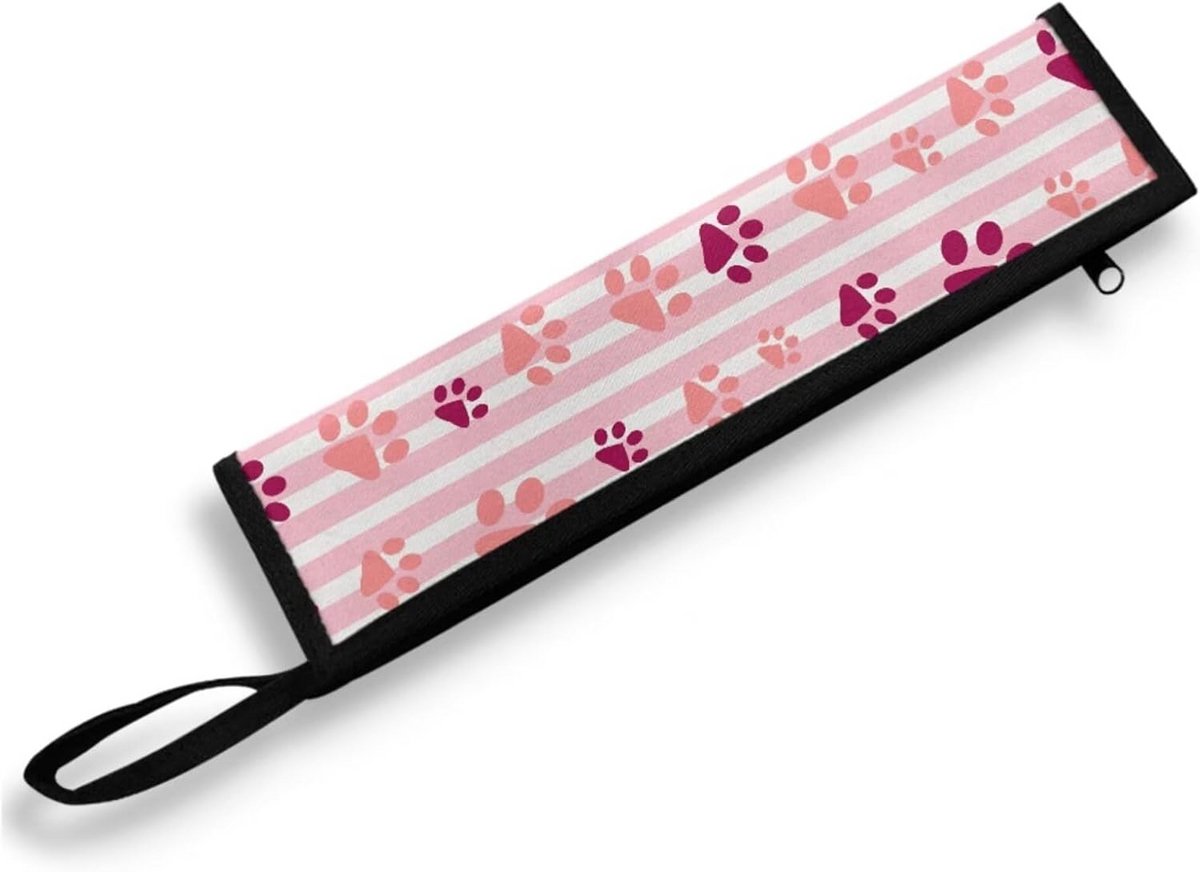 Draagbare Bestek Etui Roze met Poot Print voor Reizen en Picknick