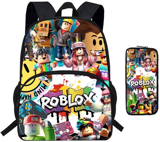 Roblox Rugzak | Roblox Rugtas | Wit | Roblox Pakket | Roblox Tas | Roblox Schooltas | Roblox | Rugzak met Voorvak | Tas voor Jongens en Meisjes | Roblox etui | 20 Liter