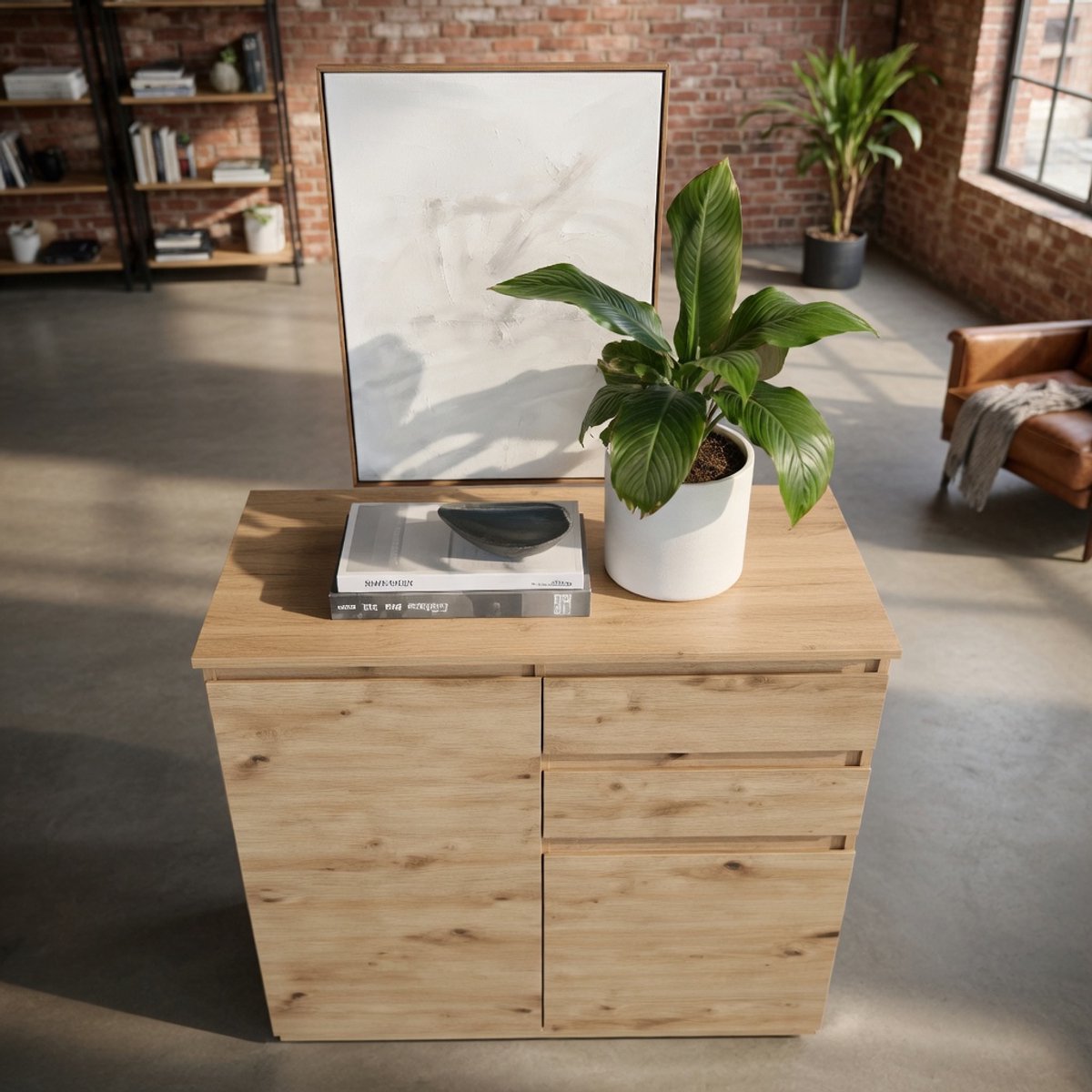 ModernaBrest Dressoir met Lade en Deuren – 80x84x35 cm Opbergkast in Artisan Eiken Look – Moderne Commode met Veel Opbergruimte voor Woonkamer, Hal of Slaapkamer – NoviHome