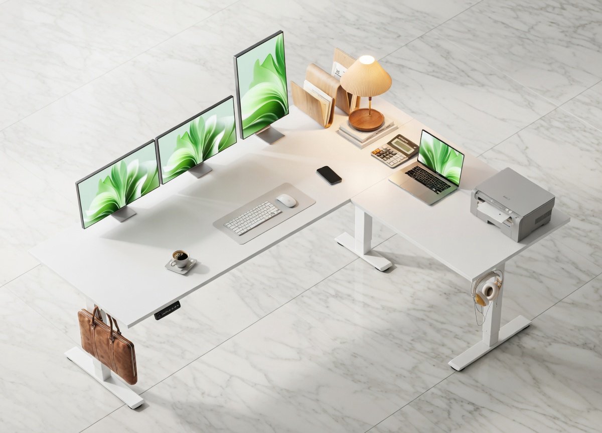 Premium Elektrisch L-vormig Sta-Zit Bureau – Hoogte Verstelbaar 71-117 cm – Ergonomisch Hoekbureau Computertafel – Industrieel Design – 160 x 120 cm – Wit House&Garden