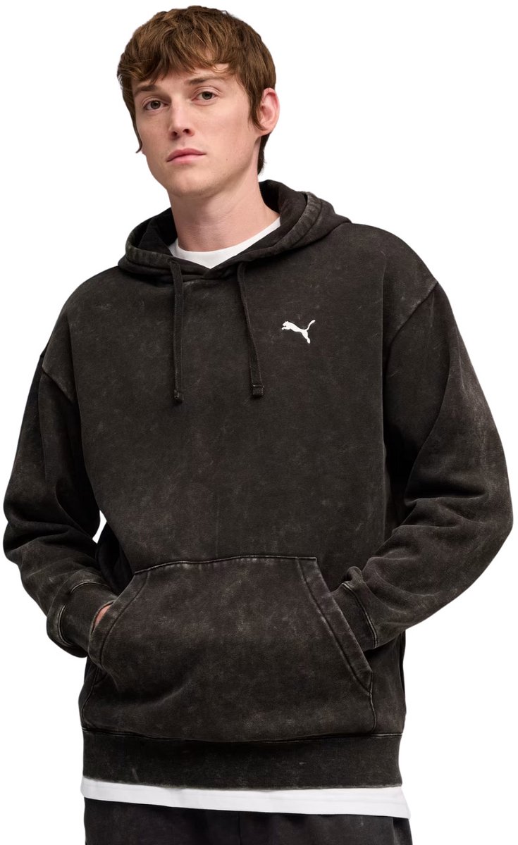 Puma ESS Elevated Relaxed Wash Hoodie Heren Zwart