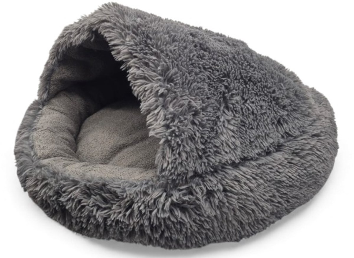 Honden- en kattenbed 100 cm, warm rond slaapzak met shaggy boucle stof, comfortabel mandje voor huisdieren, ideale bed voor katten en honden, grafiet