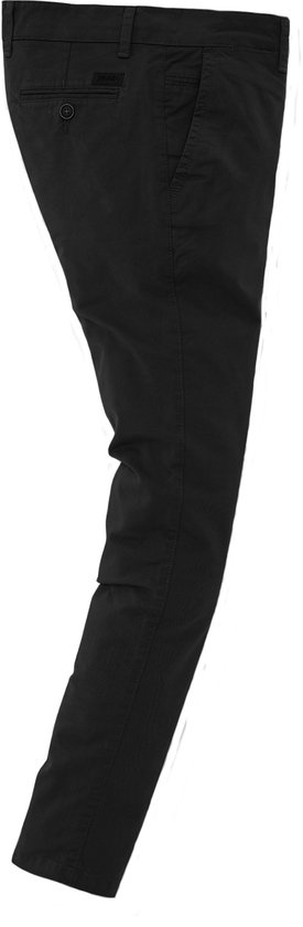 Zwart Yazubi chinobroek, slim fit, gedetailleerd met een zoom.
