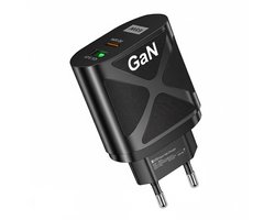 65W GaN Duo Snellader - USB-C PD 3.0 + QC 3.0 - Quick Charge oplader - Geschikt voor Laptop, Telefoon en Tablet - zwart