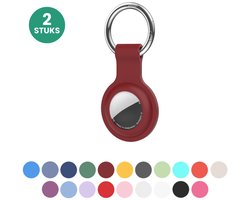 JUALL Sleutelhanger Geschikt voor Apple AirTag - 2 Stuks - Beschermende Siliconen Houder & Hoesje - Donkerrood