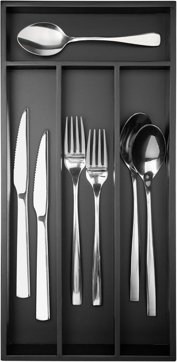 Bestek Organizer - Lade Inzetbak - Keuken Lade Kast - Vier Vakken - 35 x 17 cm - Zwart