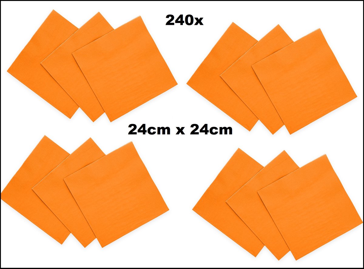 240x Servetten oranje 24cm x 24cm - 3 laags - Cocktail servet diner eten knoeien restaurant BBQ thema feest verjaardag feest WK