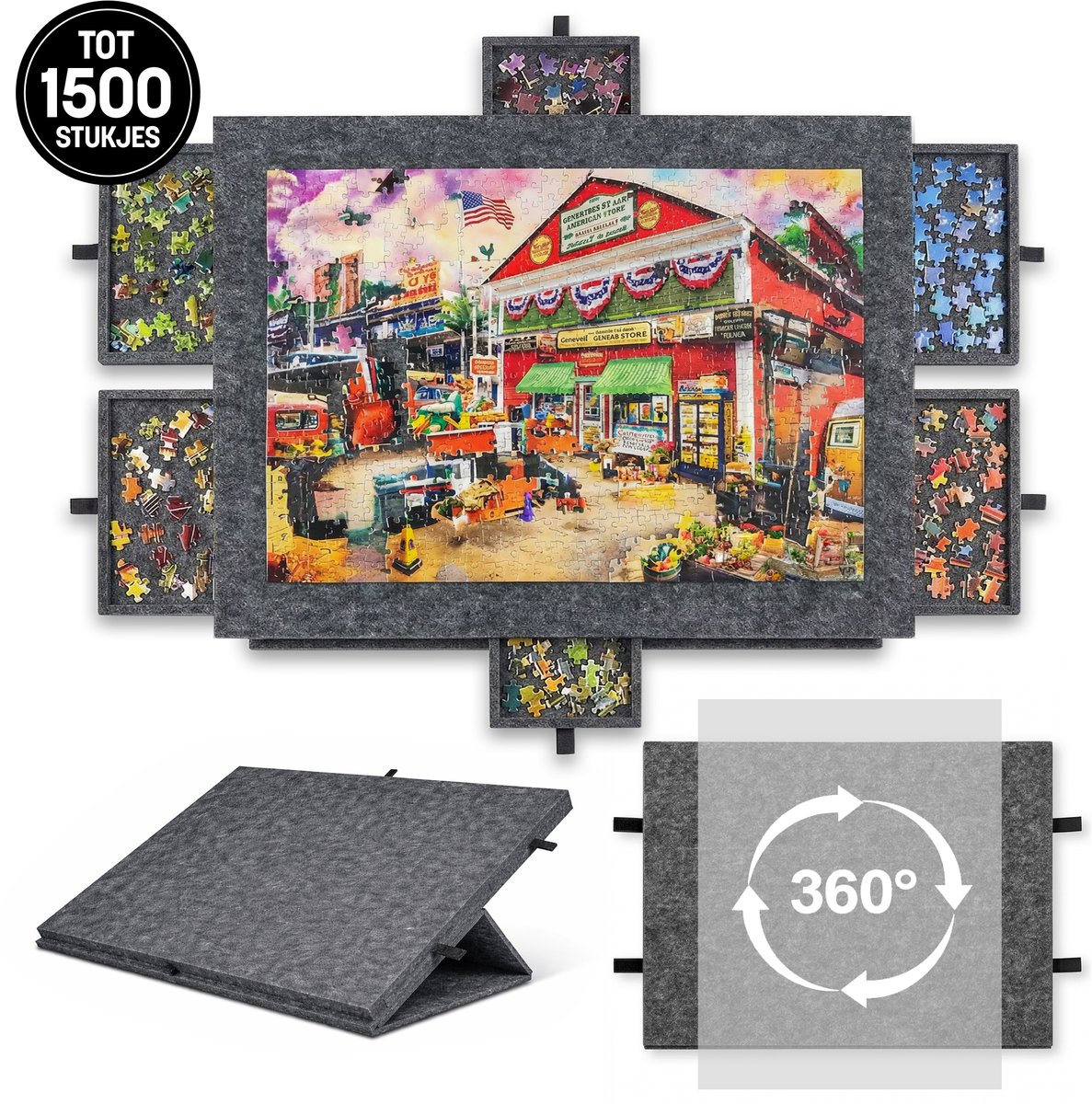 Puzzeltafel Met 6 Lades – 360° Draaibaar – Verstelbaar Puzzelbord – Puzzelplaat - Puzzels Tot 1500 Stukjes – Lichtgewicht