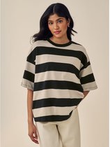 Next - Dames - T-shirt met ronde hals, oversized boxy pasvorm en zware stof - Naturel