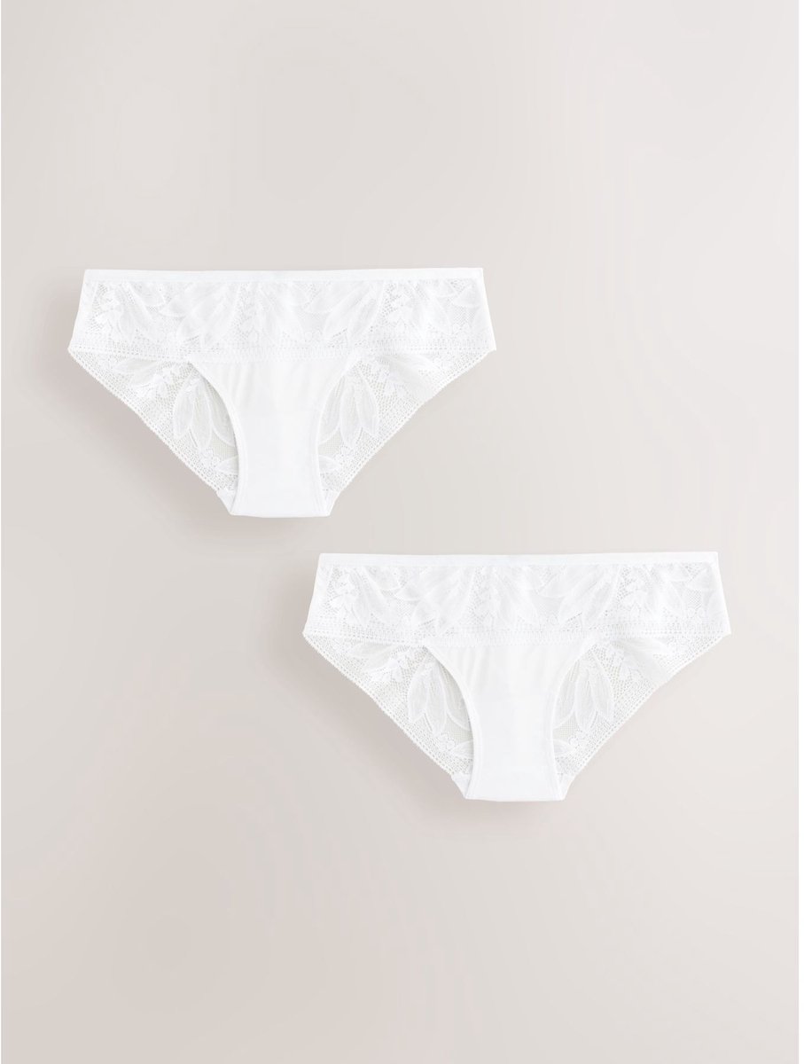 Next - Dames - Set van 2 Brazilian slips van kant & microvezels - Wit