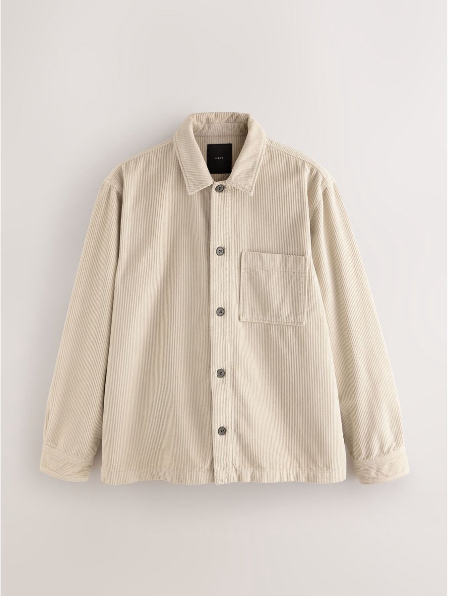 Next - Heren - Single pocket Corduroy Shacket Overshirt - Crème