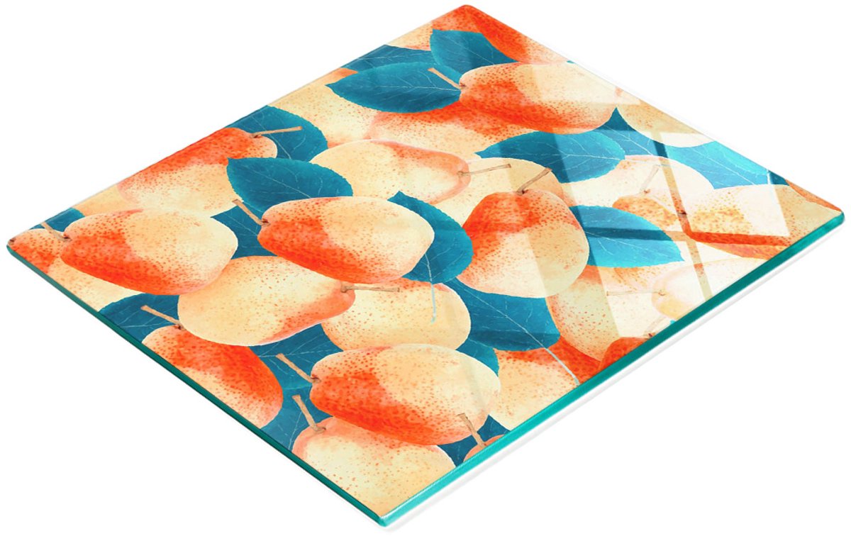 Decoratieve glazen snijplank met perenmotief, 60x52 cm