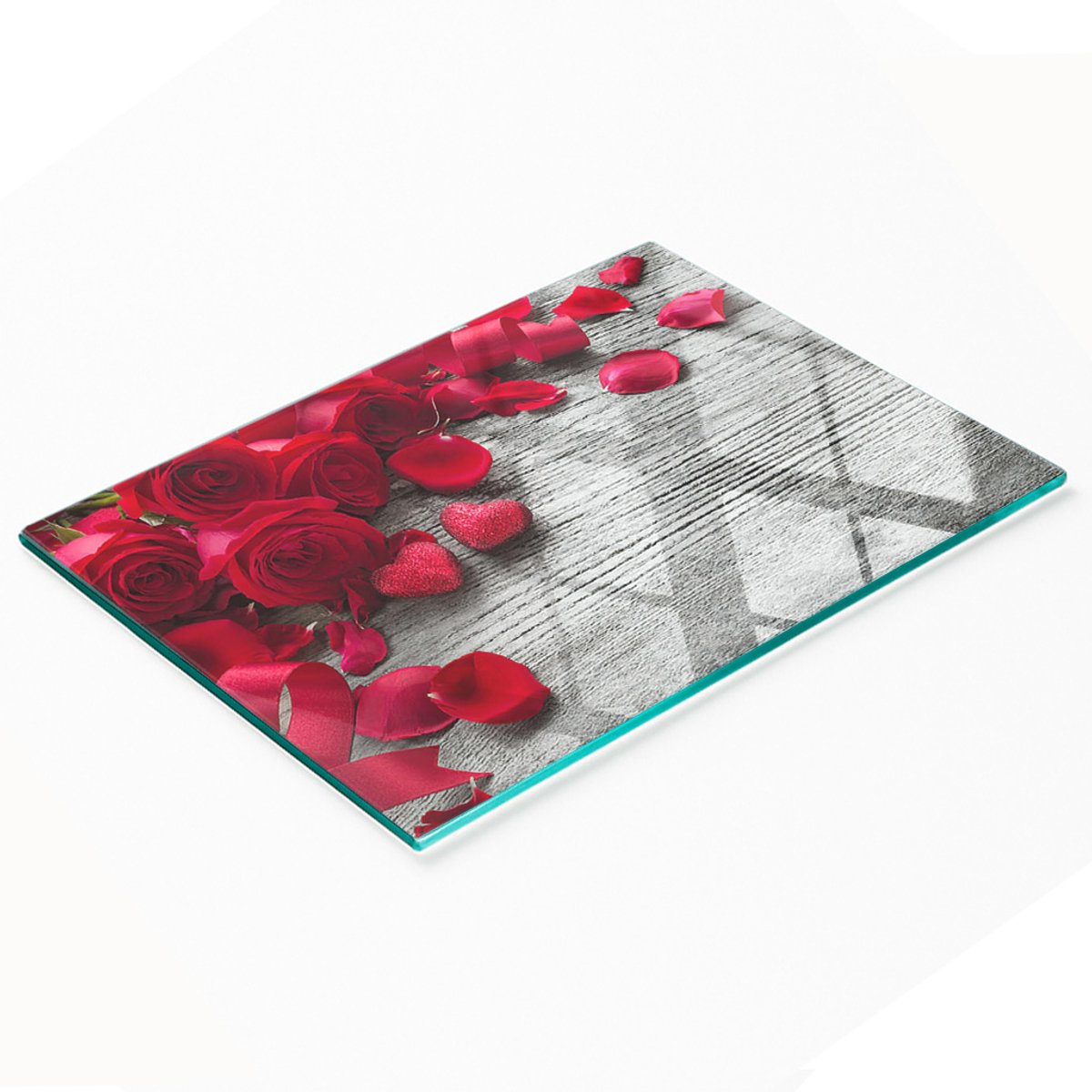 Duurzame en stijlvolle glazen snijplank met rood rozenpatroon, 80x52 cm