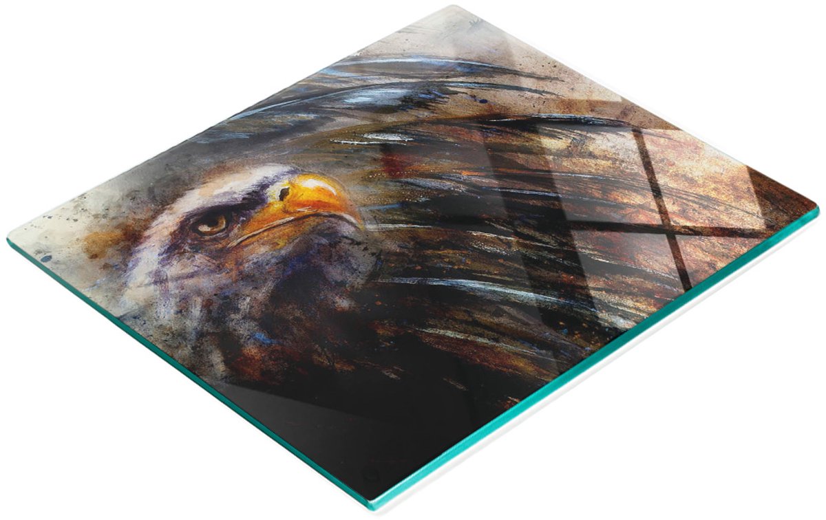 Decoratieve glazen snij- en serveerplank voor in de keuken met adelaarmotief, 60x52 cm