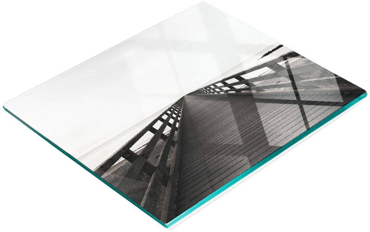 Keukenplank van gehard glas met decoratieve afbeeldingen, houten Molo 60x52 cm