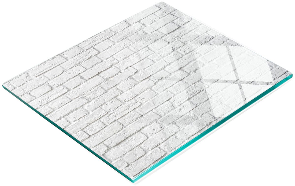 Decoratieve glazen keukensnijplank met baksteenmotief, wit, 60x52 cm