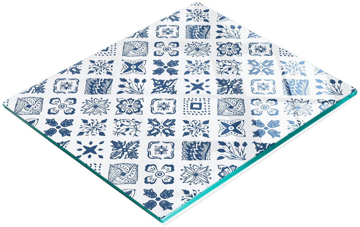 Keukenplank van gehard glas met decoratief bloemenpatroon, 60x52 cm