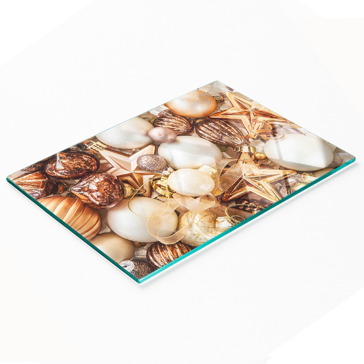 Decoratieve glazen snijplank met kerstballen, 80x52 cm
