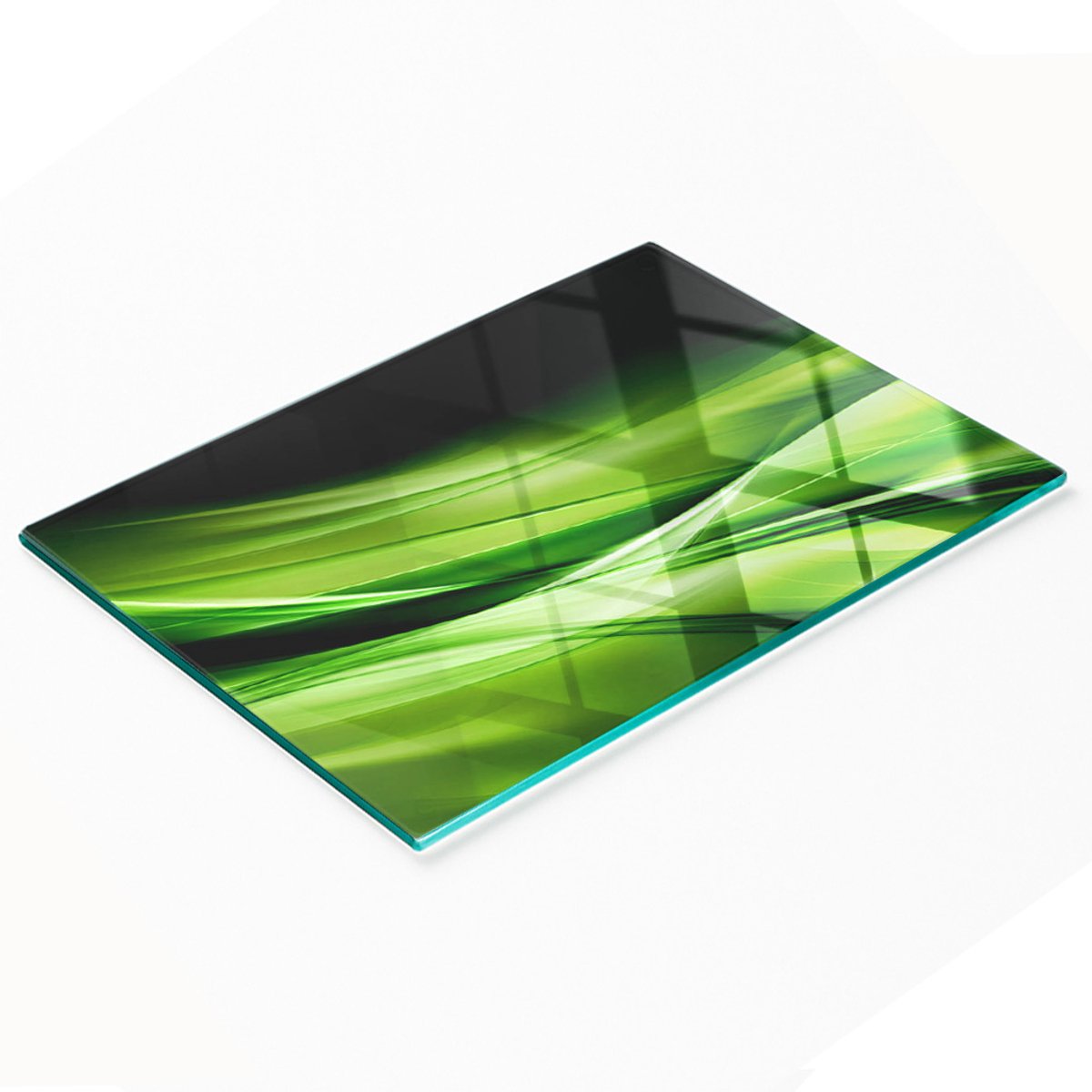 Decoratieve glazen serveerplank met groene golven, 80x52 cm