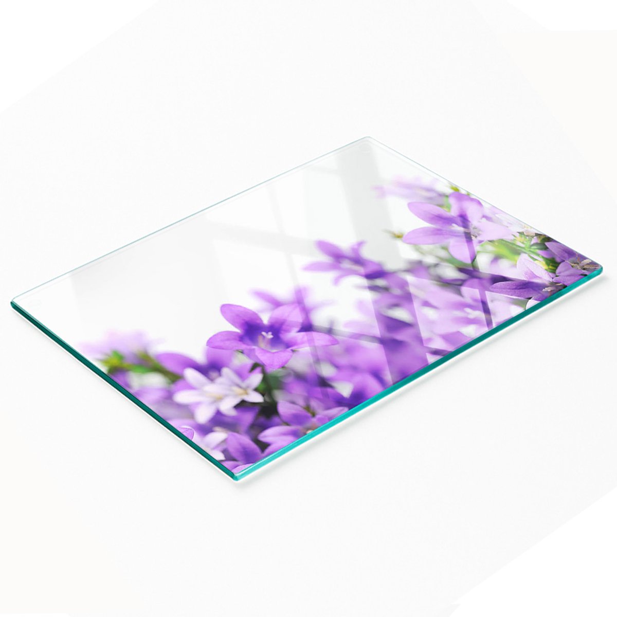 Decoratieve snijplank van gehard glas met paarse belletjes, 80x52 cm