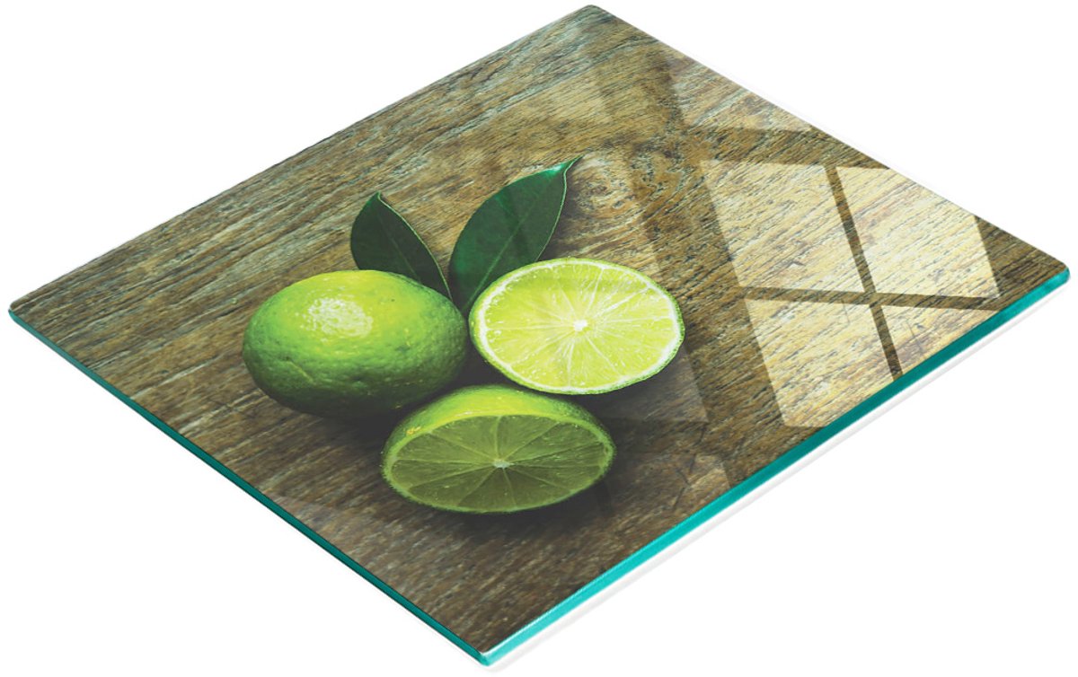 Decoratieve snij- en serveerplank van glas met limoenmotief, hout, 60x52 cm