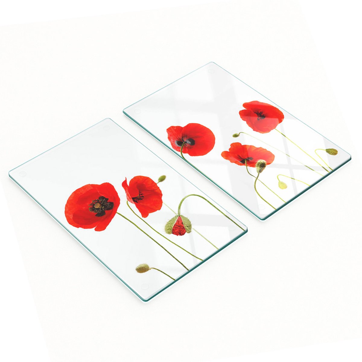 Set van gehard glazen snijplanken met klaprozenpatroon, 2x30x52 cm
