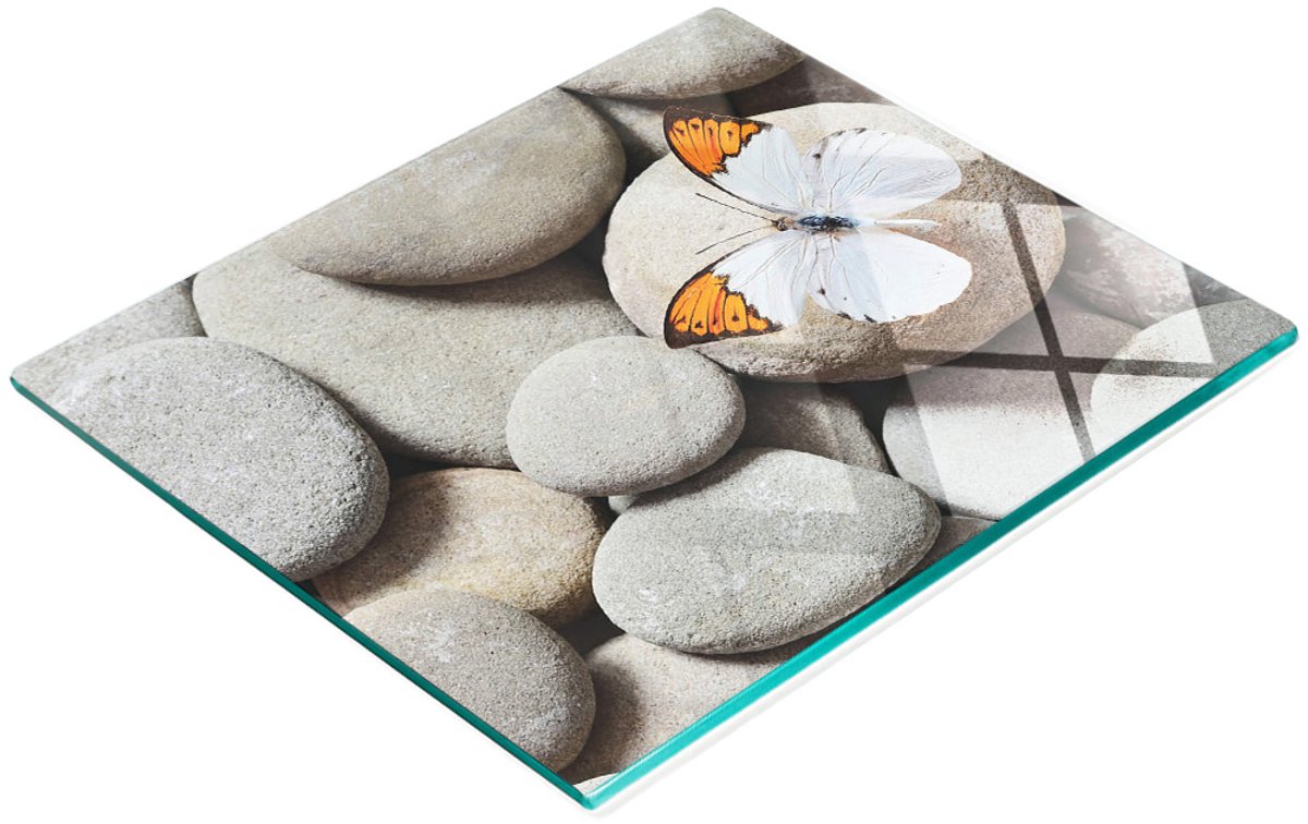 Decoratieve glazen snij- en serveerplank met vlinder- en steenmotief, 60x52 cm
